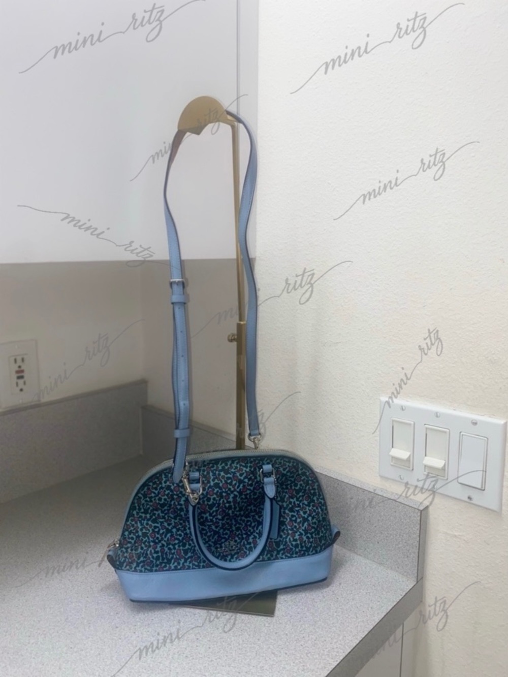 Coach Floral Print Mini Sierra Satchel Crossbody Blue EUC - Picture 3 of 15